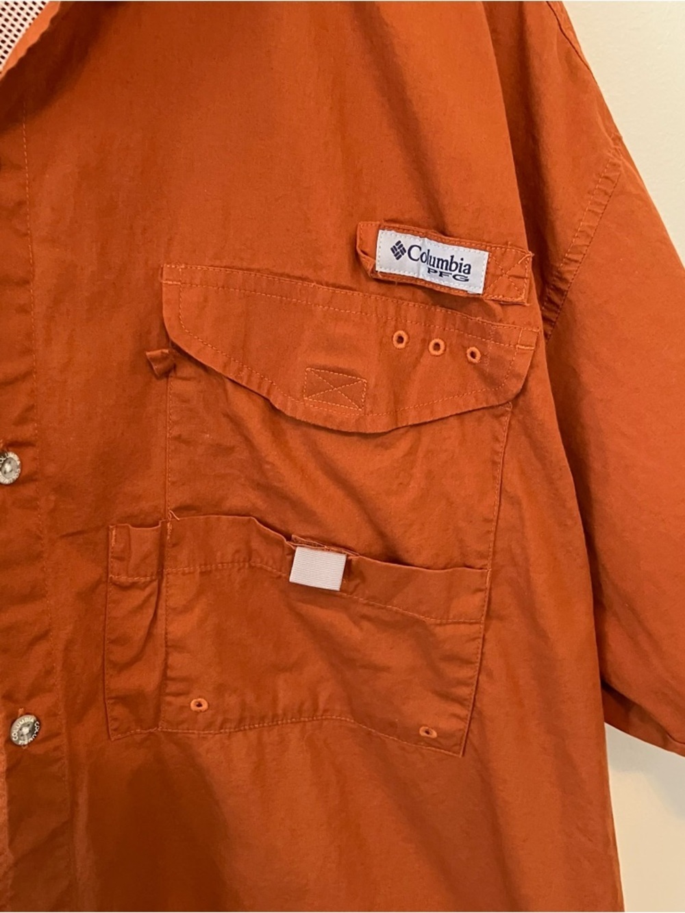 Columbia PFG Vented Fishing Shirt Men’s Sz 2XL Orange Short Sleeve Longhorns - Picture 4 of 9